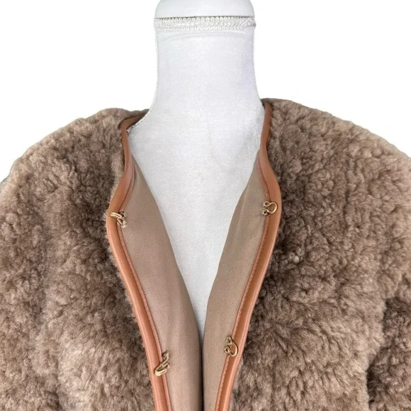 NWOT J. Crew Collarless jacket recycled sherpa brown teddy bear plush coat fuzzy - Picture 4 of 16